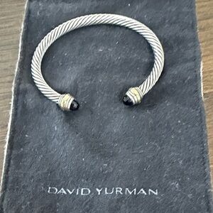 authentic David Yurman Sterling Cable Cuff Bracelet with Black Onyx Tips